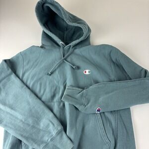 Reverse Weave Champion Small Hoodie Sweatshirt‎ Teal Blue